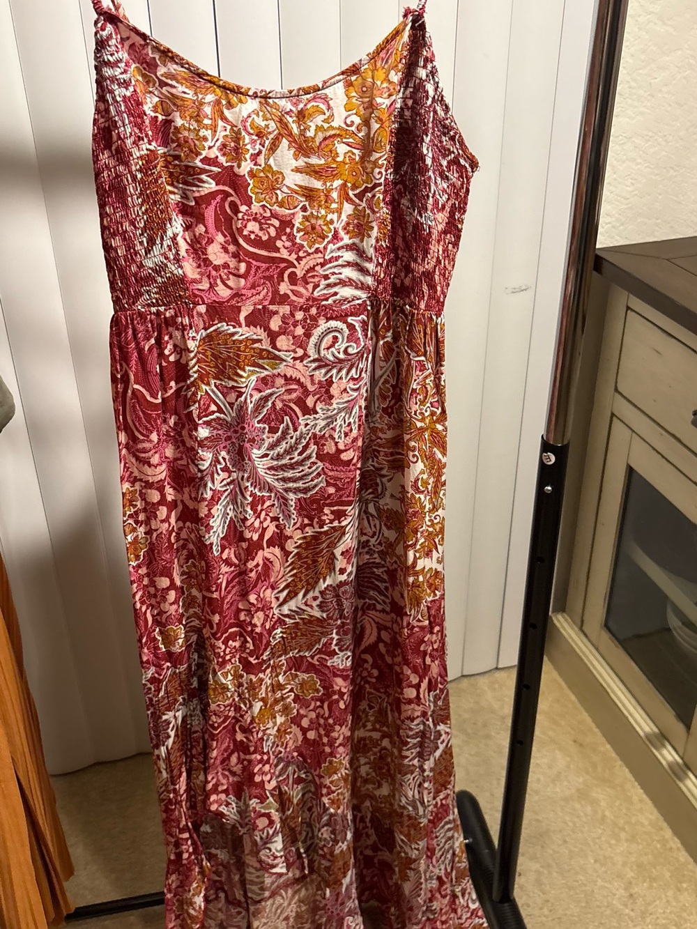 Smocked Floral Maxi Dress in Rose & Mustard